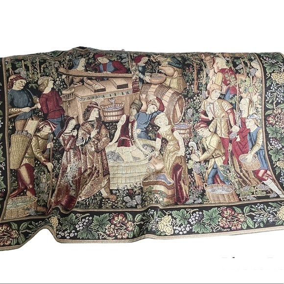 Les Vendanges Grape Harvest / Wonen Tapestry Wall Art Hanging 52” X 74”